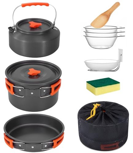 Yesaler Set di Pentole da Campeggio Kit di Piatti All'aperto con Pentole Padella Teiere per Viaggia per l'Escursionismo Pesca Picnic