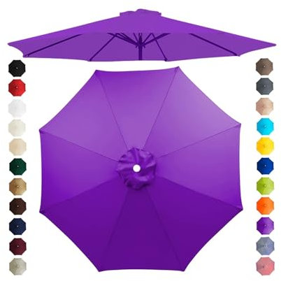 Chinimon Replacement Parasol Canopy 2m/2.5m/2.7m/3m/3.5m, 6/8 Arms Parasol Replacement Cover, Garden Parasol Replacement Canopy for Garden Umbrella Yard Beach (Purple, 2.7m/6-Ribs)