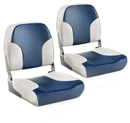 GOPLUS 2er Set Bootssitz klappbar, Bootsstuhl mit gepolstertem Sitz & Rücklehne, wasserdichter Steuerstuhl mit Aluminium-Rahmen, bis 150 kg belastbar, Weiß+Blau