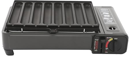 Loobiiny Camping-Gasherd,Gasgrillkocher Gasgrill,Tischgrill Mit Grillplatte FüR WüRstchen,Fettauffangschale PiezozüNdung Gaskocher (Schwarz)