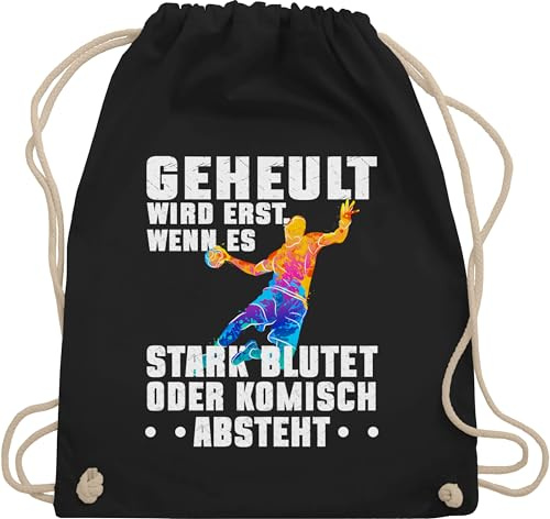 Turnbeutel Rucksack - Taschen - Geheult wird erst wenn es stark blutet Handball Spruch Handball Geschenke Handballer Geschenkidee I Weihnachtsgeschenke für Handballer Geschenke - Unisize - Schwarz