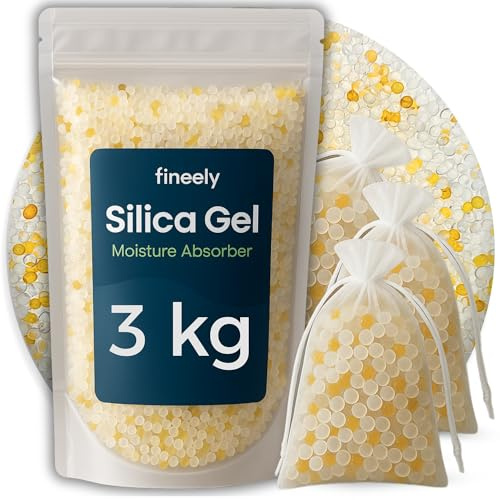 Fineely® Silica Gel Entfeuchter - 3 kg Weiß DUO mit Farbindikator Orange-Grün 3–5 mm Kugeln I Filament Trockner I Wiederverwendbar I Trocknungsgranulat I silicagel