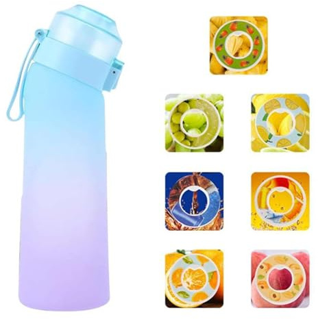 BIZTTLOG Borraccia sportiva da 650 ml con cannuccia, resistente al calore, al gusto di frutta, 7 gusti, 0 zuccheri, 0 calorie, 0 grassi, adatta for palestra e attività all'aperto (viola)(Purple Blue)