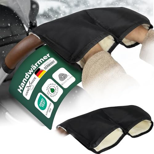 Novaliv Kinderwagen-Handwärmer 2er Set – Handmuff Paar für Kinderwagen und Buggy, außen wasserabweisendes Polyamid, innen Schurwolle – Handwärmer ohne Strom gegen kalte Hände