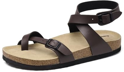 Mesing Sandali Ciabatte Donna Estive con Plantare in Sughero Comodi Infradito Ortopedici Cinturino Alla Caviglia Pelle Scamosciata Antiscivolo Pantofole XZH12-Brown1-EU40