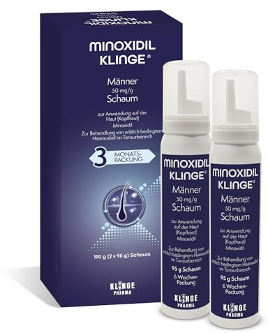 Minoxidil Klinge Männer 50 mg/g Schaum, erblich bedingter Haarausfall 190g | Angenehmes Haargefühl ohne fettende Rückstände, frei von Hormonen, Erste sichtbare Ergebnisse bereits nach 8 bis 16 Wochen*