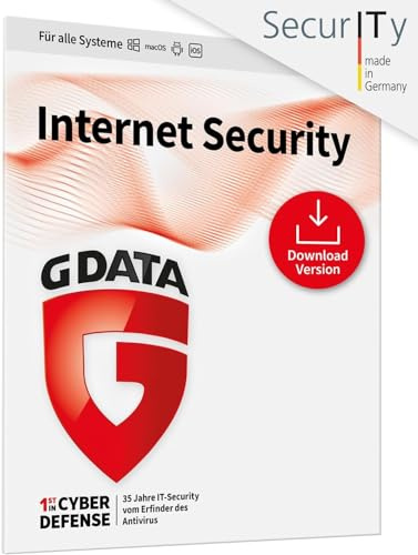 G DATA Internet Security 2026 | 1 Gerät | 1 Jahr | Made in Germany | Virenschutzprogramm für Endgeräte auf Windows 8, 10 & 11 | Updates inklusive | Software Key Card per Amazon-Email