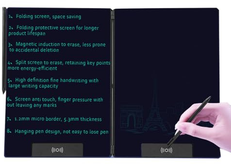 Sxhlseller Tableta de Escritura LCD Plegable de 14,3 Pulgadas, Bloc de Dibujo de Pantalla Completa con Diseño sin Marco para Aprender