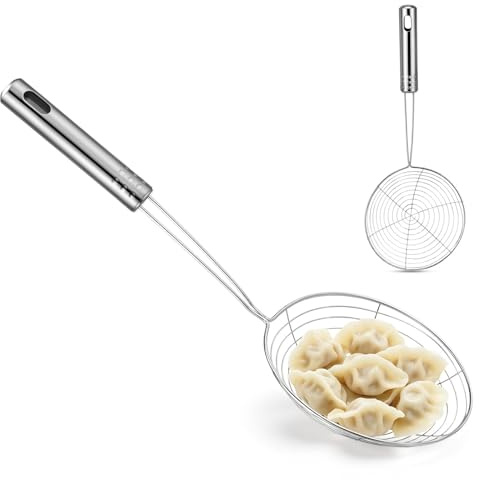Mestolo Forato in Acciaio Inox, Colino Cucina Grande Argento | Spider Skimmer, Cucchiaio Acciaio Inox con Manico, Colini per Pasta e Uso in Friggitrice