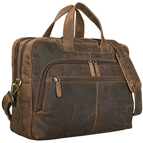 STILORD 'Lias' Umhängetasche Leder Herren Braun Vintage 15,6 Zoll Laptoptasche Groß Schultertasche Arbeit Büro Uni Antik Echtleder