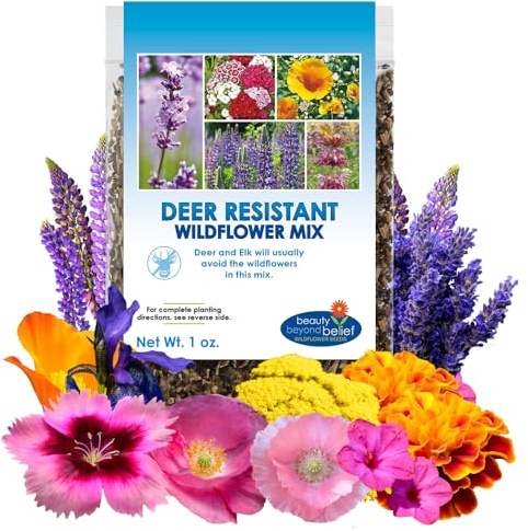 Deer Resistant Wildflower Seeds - 1oz, Open-Pollinated Flower Seed Mix Packet, No Fillers, Annual, Perennial Wildflower Seeds for Planting - 1 oz