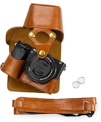 kinokoo PU Leather Camera Case Compatible for Sony A6300 A6400 A6000 and 16-50mm Lens - Brown