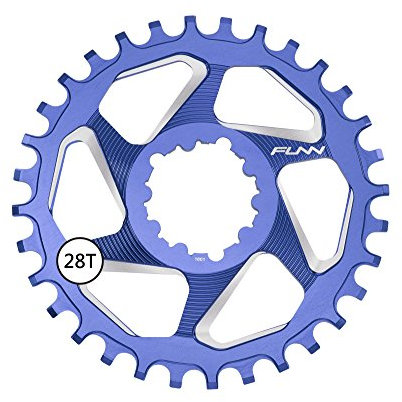 Funn Solo DX Plato Estrecho Ancho para Cadena de 9-12 Velocidades, Compatible con Bielas de Montaje Directo SRAM, Desplazamiento de 6mm, Plato de Cadena de Velocidad Única (28 Dientes, Azul)