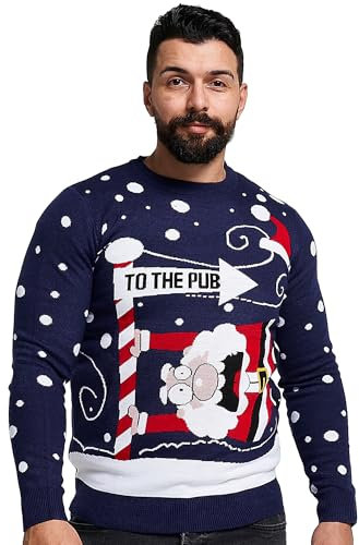 NOROZE Mens Womens Unisex Jumper Xmas Pullover Santa to The Pub Sweater (to The Pub Navy, Medium)