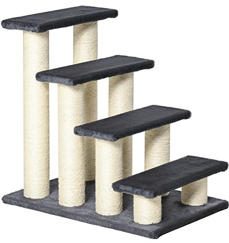 pawhut Dog Steps for Bed 4 Step Pet Stairs for Dog Cat ladder Scratch Post Grey