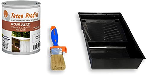 Tecno Prodist TECPINT MUEBLES 750 ml (Blanco Roto) Pintura a la Tiza - Ideal para pintar Muebles - Calidad Profesional (BLANCO + BROCHA)