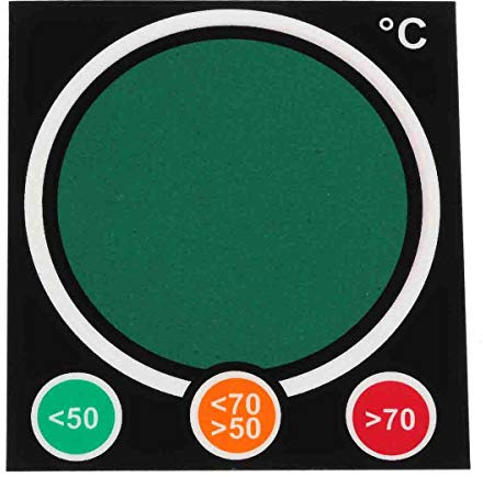 RS PRO Temperaturanzeige Aufkleber 50 °C / 70 °C 3 Messbereiche 10 Stk. Vertikal, L. 52 mm, B. 48 mm Reversibel, Packung a 10 Stück
