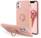 UEEBAI Case for iPhone 11 6.1 inch, Ultra Slim Liquid Silicone Phone Case with 360 Rotatable Ring Holder Kickstand with Magnetic Car Mount Gel Rubber TPU Bumper Shockproof Cover for iPhone 11 - Pink