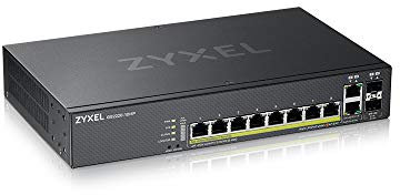 Zyxel Switch gestito PoE+ di Layer 2, 8 porte Gigabit Ethernet con budget da 180 W e 2 porte Gigabit combo e modalità ibrida su cloud [GS2220-10HP]