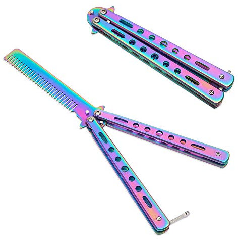 Butterfly Combs, Rainbow Comb Outdoor Camping Practice Comb Stainless Steel Folding Training Practice Combs,Novel Butterfly Comb Modeling Tool (Colorful)