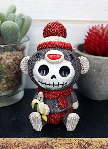 Ebros Furry Bones Knitted Sock Monkey with Beanie Wool Pom Hat and Banana Skeleton Figurine 3 H Furrybones Ape Monkeys Costume Hooded Voodoo Skeletons Skulls Macabre Collectible Sculpture