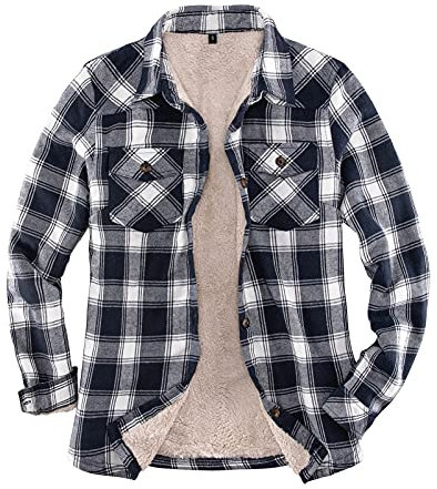 ZENTHACE Damen-Flanell-Hemdjacke,mit Fleece gefüttert,Knopfleiste Helle Marine L