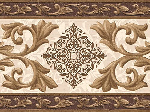 Dundee Deco DDAZBD9103 - Borde de papel pintado para despegar y pegar, diseño retro, 4,57 m x 17,78 cm, color dorado y marrón