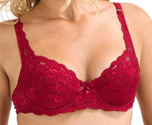 Style Spot Ladies Lace Bralette - Lace Bralette- Underwire Lightly Padded Soft Cup Full Coverage- Lace Bra with Straps - for Women Girls (Burgandy -44/ DD)