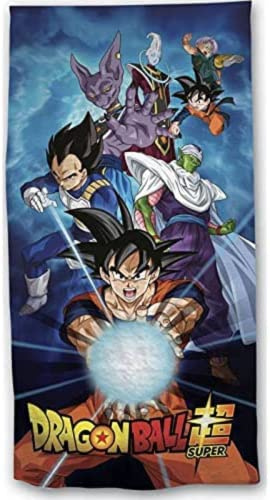 Aymax Toalla Playa Piscina BAÑO Son Goku Kamehameha con Vegeta, Beerus, Piccolo - 140 x 70cm 100% Algodón