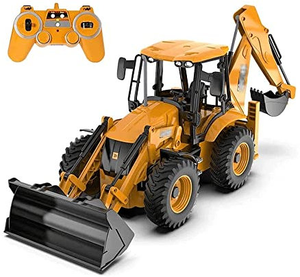HEBXMF Carrello elevatore RC, terna telecomandata, camion elettrico telecomandato a 2,4 GHz, carrello elevatore a due vie per veicoli edili, macchinina giocattolo leggera e sonora simulata, regalo per