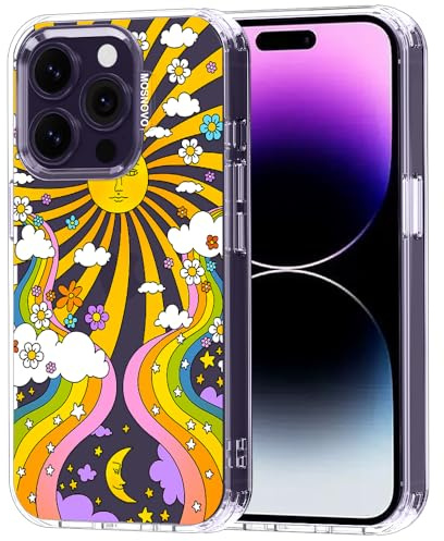 MOSNOVO Case for iPhone 14 Pro, [Buffertech 6.6ft Military-Grade Drop Protection] [Anti Peel Off Tech] Clear TPU Bumper Phone Case Cover Design - 70's Psychedelic Groovy Art