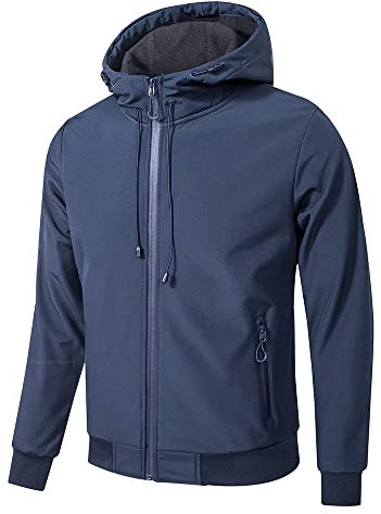 TONY BACKER Giacca Jacket Uomo Invernale Softshell Impermeabile Antivento con Cappuccio Giacca Calda Giubbotto Uomo Trekking Casual (L, Blu)