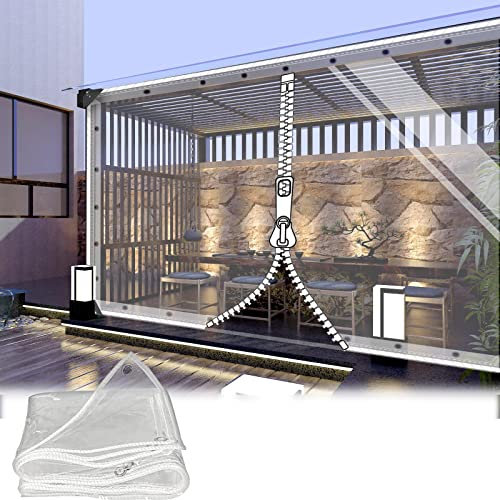 Transparente Plane mit ösen 2.2 * 4m Abdeckplane mit Reißverschluss 0.35mm Pflanzenschutz Regen-Vorhänge PVC Glas Klare wasserdichte Tarps Schutzplane Allzweckplane als Türvorhang Kunststoffplane