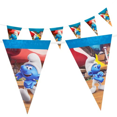 Party Factory `Schlümpfe´ Wimpelkette Papier mit 10 Wimpeln, Länge ca. 5 Meter, Party Girlande, Geburtstagsdeko, Mottoparty