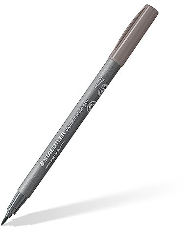 STAEDTLER brush pen pigment Arts, medium warmgrau, pigmentierte Premium-Zeichentusche, Pinselspitze für variable Linienbreite, wasserfest, schnelltrocknend, 10 brush pens im Kartonetui, 371-84
