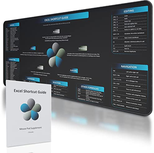 FzGuides Großes Excel-Mauspad mit Anleitung (evtl. nicht in deutscher Sprache), erweiterte Schreibtischunterlage mit Excel-Verknüpfungen und Formeln, wasserdicht, XL-Mauspad für den Schreibtisch,