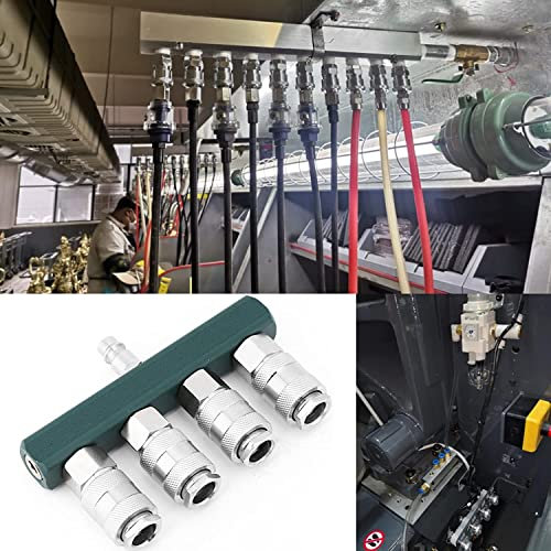 Splitter per Tubo Dell'Aria a 4 Vie, Adattatore per Raccordo Pneumatico Zincato in Ottone, Accoppiatore Splitter per Compressore D'Aria con Spina Maschio NPT 1/4, Attacchi