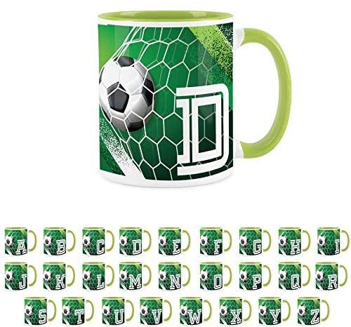 Purely Home Football Alphabet Letter D Mug - Light Green Coffee Tea Present Personalised Football Initial Gift
