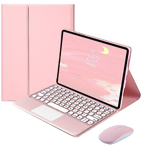 QYiiD Funda con teclado táctil con mouse para tablet Xiaomi Pad 6/6 Pro de 11 pulgadas, funda para teclado con bonita llave redonda, teclado inalámbrico desmontable, color rosa