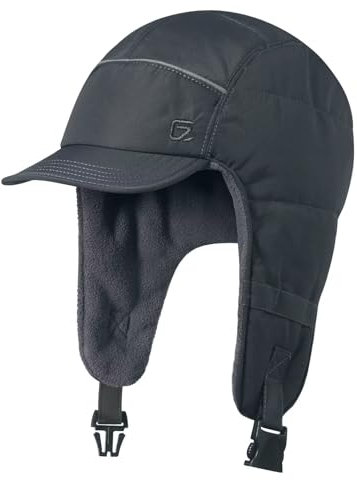 GADIEMKENSD Winter Trapper Hunting Hat with Earflaps Brim Visor Reflective Baseball Cap Warm Aviator Hats for Ski Rain Golf Work Running Outdoor Dark Gray