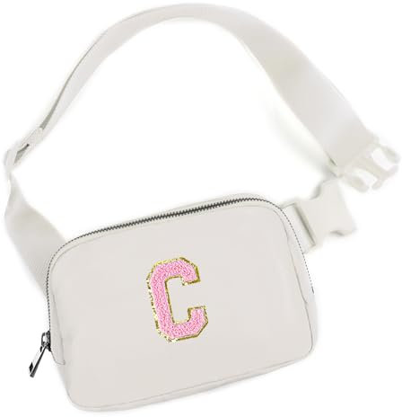 Didida Mini-Gürteltasche mit Buchstabenaufnäher, für Damen und Herren, niedlich, modisch, für Reisen, Brusttasche mit verstellbarem Riemen, Beige, Beige, C