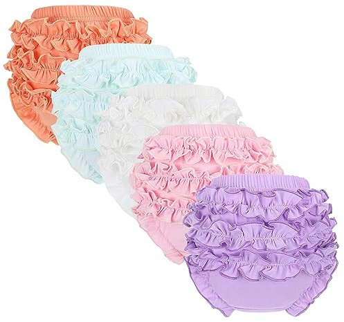 5 Pack Rüschenwindelüberzug - Baby Unterwäsche, süße Baumwoll-Baby-Mädchen-Shorts, gerüschte, gestufte Bloomers, elastische Slips für Kleinkind-Mädchen