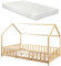 [en.casa] Kinderbett Sisimiut mit Matratze 120 x 200 cm Hausbett mit Rausfallschutz Holzbett für Kinder Bodenbett Lattenrost Kiefernholz Holzfarben