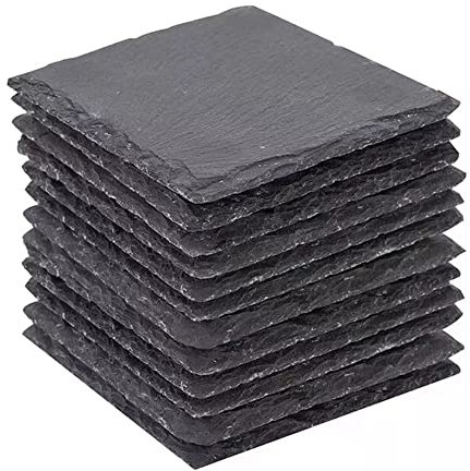 Junguluy Lot de 12 dessous de verre carrés en ardoise noire, 10,2 cm, sous-verres en ardoise faits à la main, pour bar à manger, sans étagères