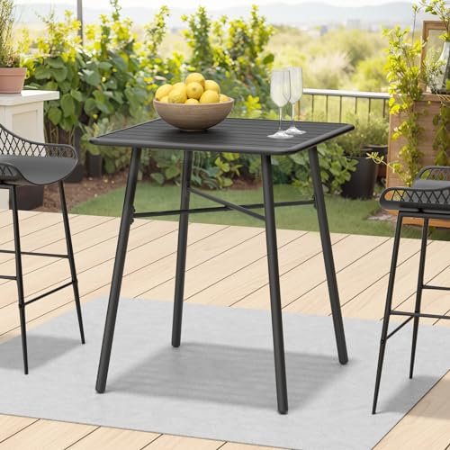 C-Hopetree 41 Counter Height Patio Bar Table, Square Metal Pub Bistro Cocktail Table for Indoor Outdoor Use, Black