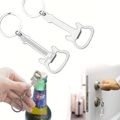 10Pcs Guitar Keyring Bottle Opener Personalised Party Charm Mini Metal Beer Key Ring Present Novelty Multi Tool Small Cool Keychain Gadgets Birthday Idea Home Bar Decoration for Men Music Lover
