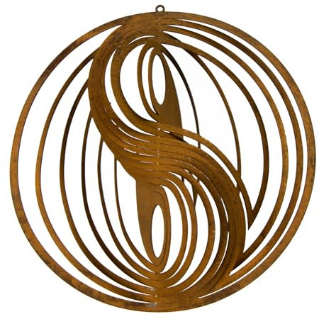 Metall Windspiel Yin und Yang 3D zum Hängen und Drehen Edelrost Baumdeko Rost Gartenhänger Made in Europa D=18 cm
