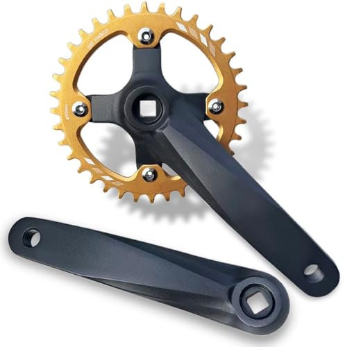 tylxayoxa Fahrrad Kurbelgarnitur 152mm /165mm /170mm Kurbel 104BCD Hollowtech-Kurbelgarnitur 7-12 Fach Einzelspeed-Rundkettenblatt 30T 32T 34T 36T 38T Zähne MTB Kurbelsatz (Color : Gold, Size : 36T)