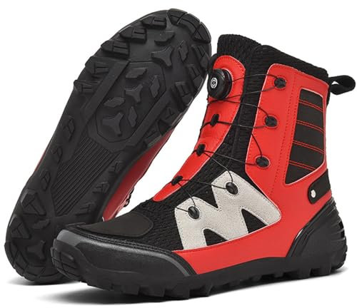Stivali da Moto da Uomo, Comodi Stivali da Moto da Cross Traspiranti, Stivali da Motocross, Suola in Gomma Antiscivolo, Scarpe da Moto protettive,Rosso,40