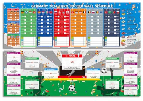 Roadoor EM Spielplan Poster für Euro Fußball 2024 | Europameisterschaft Spielplan HD-Druck | Enthält 24 Mannschaften Gruppen Knockout und Finale alle Ergebnisse der Spiele (90 x 30cm)